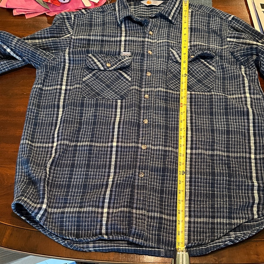 Carhartt Men’s blue and white plaid flannel shirt - Picture 7 of 8
